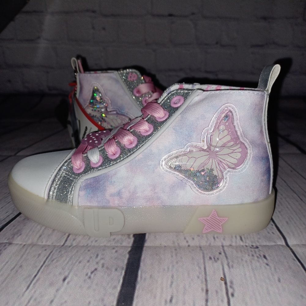 GROUND UP Pink and Silver Butterfly High-Top Sneakers